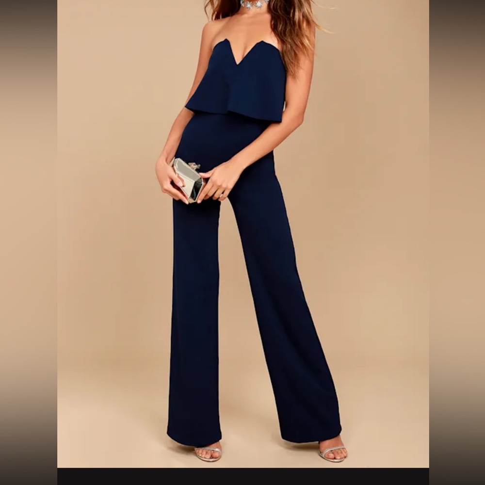 Lulus Navy Blue Strapless Jumpsuit size XL